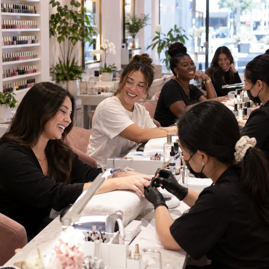 Happy clients enjoying nail treatments at Bonnie Nails