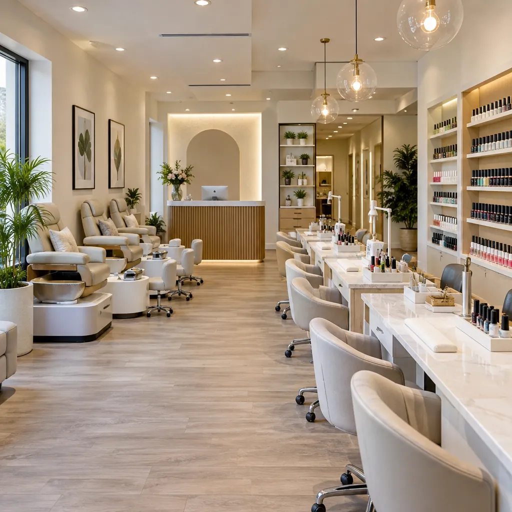 Interior view of Rose Nails & Spa showcasing its welcoming atmosphere, organized workspace, and modern decor for nail services.