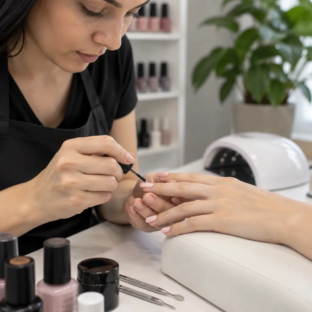 Nail technician applying gel polish